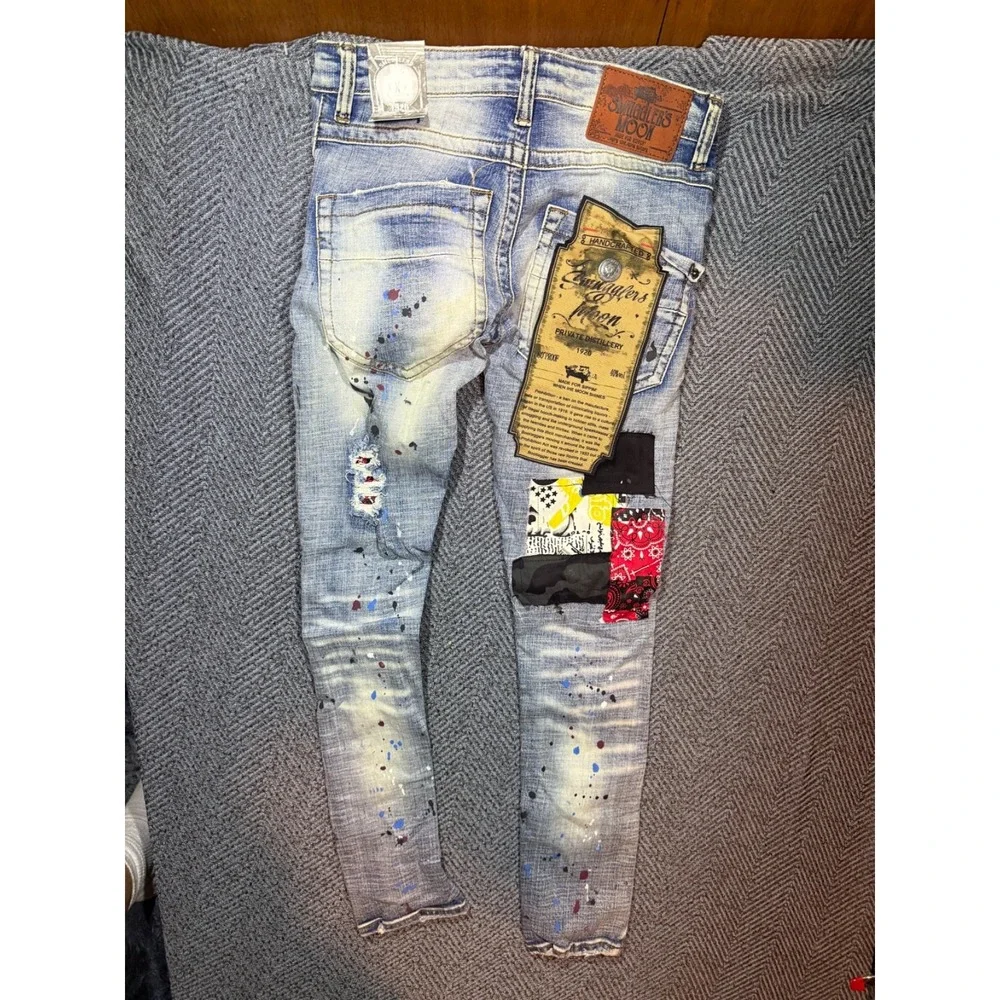 NWT Smugglers Moon Men's Patchwork Y2K  Jeans Mens Size 28x31 Brand New